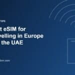 Illustration of mobile signal waves and a phone for an article about travel eSIMs