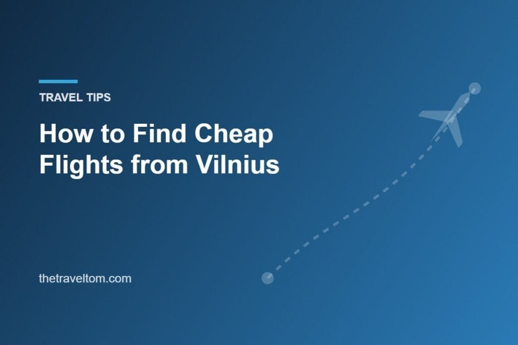 Illustration of a plane on a dotted flight path for an article about cheap flights from Vilnius