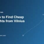 Illustration of a plane on a dotted flight path for an article about cheap flights from Vilnius